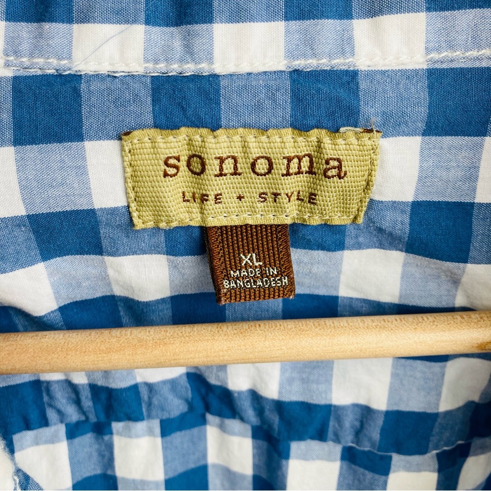Sonoma Men's blue and white checked collared button down shirt, Sz XL - Picture 7 of 14